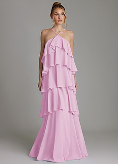 Azazie Deena Bridesmaid Dresses Candy Pink A-Line Ruched Chiffon Dress image1