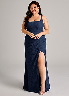 Azazie Mero Bridesmaid Dresses Dark Navy Sheath Pleated Floral Burnout Dress image9