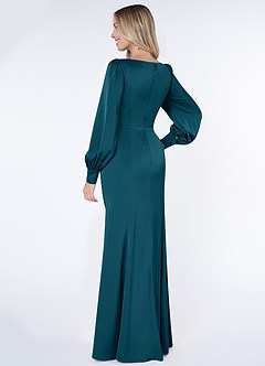 Azazie Raye Robes de demoiselle d'honneur Robe Sirène en Satin extensible Manche longue Bleu Encre image4