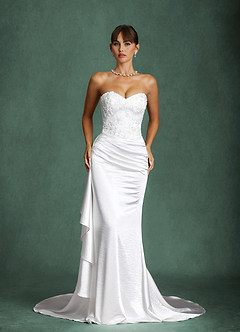 Azazie Angel Vestidos de novia Vestido Diamante Blanco de Charmeuse de Corte Sirena con Palabra de honor image5