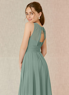 Azazie Bibiane Junior Silver Sage A-Line Pleated Chiffon Dress image8