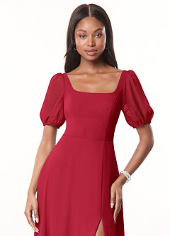 Azazie Alani Bridesmaid Dresses Scarlet A-Line Square Neckline Chiffon Dress image5