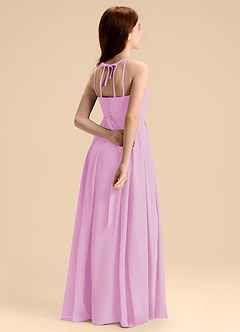Azazie Arianthe Junior Vestido de Rosa Caramelo de Gasa de Corte en A con Plisado image1