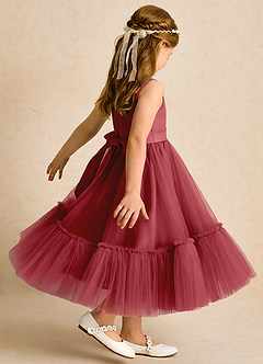 Azazie Miracle Flower Girl Dresses Pomegranate A-Line Bow Matte Satin Dress image5