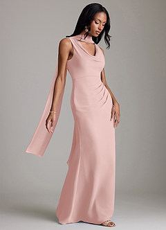 Azazie Linelle Bridesmaid Dresses Powder Pink Mermaid Pleated Chiffon Dress image8