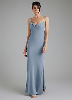 Azazie Veronica Bridesmaid Dresses Dusty Blue Sheath Chiffon Dress image1