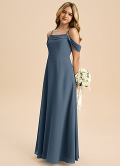 Azazie Anselie Junior Vestido de Neptuno de Gasa de Corte en A con Vestidos sin tirantes image5