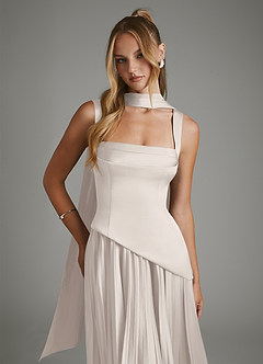 Azazie Stephanie Bridesmaid Dresses White Alabaster A-Line Corset Stretch Satin Dress image5