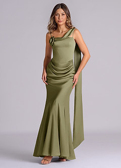 Azazie Inara Bridesmaid Dresses Pistachio Mermaid Pleated Stretch Satin Dress image1