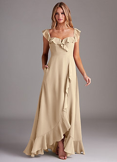 Azazie Lyra Bridesmaid Dresses Champagne A-Line Chiffon Convertible Dress image3