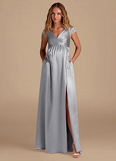 Azazie Allessia Maternity Bridesmaid Dresses A-Line Metallic Satin Floor-Length Dress image4