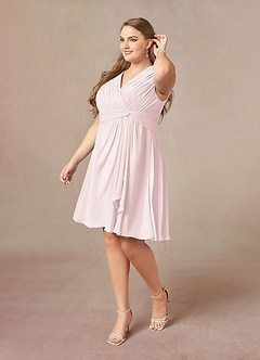 Azazie Theron Mother of the Bride Dresses Blushing Pink A-Line V-Neck Pleated Chiffon Dress image8