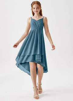 Azazie Mariam Junior Agave A-Line Pleated Chiffon Dress image3