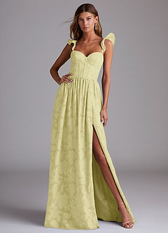 Azazie Denisse Bridesmaid Dresses Lemon Sorbet A-Line Ruched Floral Burnout Dress image1