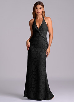 Azazie Valerie Final Sale Black Mermaid Pleated Floral Burnout Dress image1