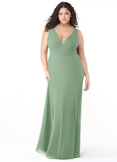 Azazie Christiana Robes de demoiselle d'honneur Robe Trapèze en Mousseline de soie Col V plissé Matcha image9