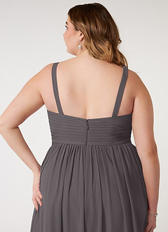 Azazie Chanel Abiti da Damigella Abito A-Line in Chiffon Plissettato Grigio Acciaio image11