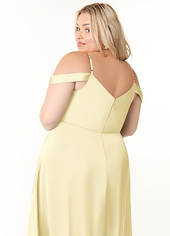 Azazie Ocean Abiti da Damigella Abito A-Line in Raso Elasticizzato con Scollo a V a Pieghe Sorbetto Al Limone image11