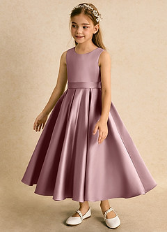 Azazie Junebuj vestidos de niña de las flores Vestido de Rosa Polvorienta de Satin Mate de Princesa con Plisado image3