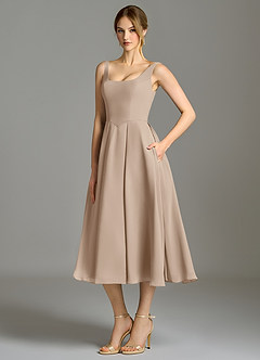 Azazie Amalie Bridesmaid Dresses Taupe A-Line Pleated Chiffon Dress image1
