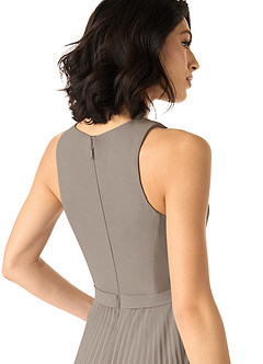 Azazie Lindie Brautjungfernkleider A-Linie Schaufel Gefaltet Chiffon Kleid Taupe image5