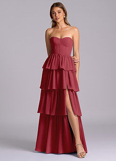 Azazie Faye Bridesmaid Dresses Pomegranate A-Line Sweetheart Neckline Chiffon Dress image4