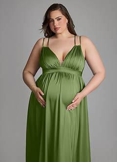 Azazie Emree Robes de demoiselle d'honneur de maternité Robe Trapèze Avec poches Longueur sol Satin extensible image9
