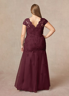 Azazie Marbella vestidos de madre de la novia Vestido de Cabernet de Encaje de Sirena con Reina Ana Lentejuelas image9