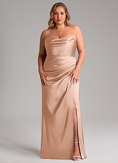 Azazie Leonis Bridesmaid Dresses Rose Gold Mermaid Pleated Stretch Satin Convertible Dress image9
