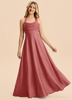 Azazie Kady Junior Robe Trapèze en Satin extensible Décolleté en cœur Antique Rose image1