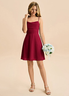 Azazie Bear Junior Burgundy A-Line Pleated Chiffon Dress image3