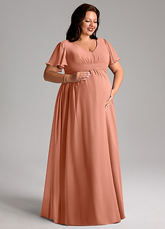 Azazie Verna Maternity Bridesmaid Dresses A-Line V-Neck Ruched Chiffon Floor-Length Dress image9