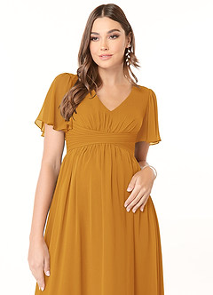 Azazie Verna Maternity Bridesmaid Dresses A-Line V-Neck Ruched Chiffon Floor-Length Dress image5