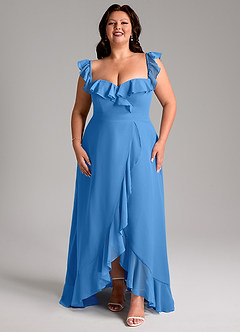 Azazie Lyra Robes de demoiselle d'honneur Robe Trapèze Convertible en Mousseline de soie Geai Bleu image15