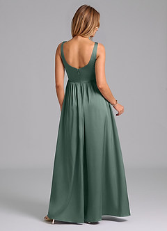 Azazie Keyla 신부 들러리 드레스 A라인 주름진 스트레치 새틴 바닥 길이 드레스 image2