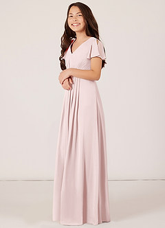 Azazie Peony Junior Blushing Pink A-Line Pleated Chiffon Dress image3
