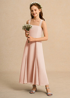 Azazie Tater Junior Formal Jurken voor bloemenmeisjes A-Lijn Jurk van Chiffon Geplooid Engelse Roos image6