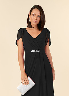 Azazie Marianne Mother of the Bride Dresses Black Sheath V-Neck Pleated Chiffon Dress image5