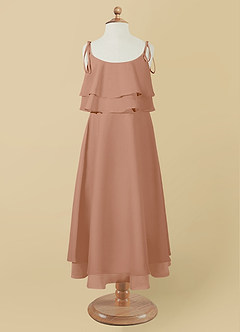 Azazie Temi Blumenmädchenkleider A-Linie Spaghetti Riemen Chiffon Kleid Champagner Rosa image10