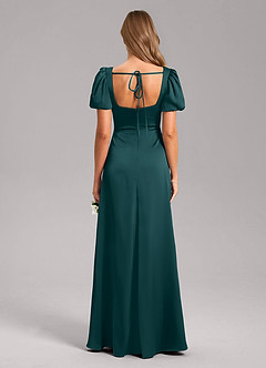 Azazie Fyona Bridesmaid Dresses Pine A-Line Pleated Stretch Satin Dress image2