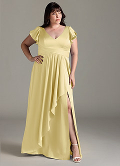 Azazie Omari Bridesmaid Dresses Lemon Sorbet A-Line Stretch Satin Dress image9