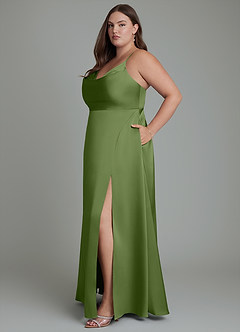 Azazie Sarella Robes de demoiselle d'honneur Robe Trapèze en Satin extensible Plissé Genévrier image12