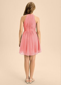 Azazie Bonnie Junior Coral A-Line Pleated Chiffon Dress image2