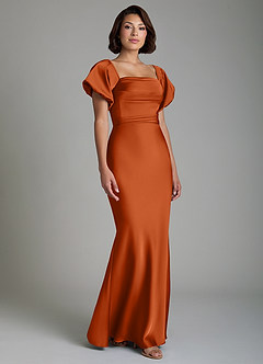 Azazie Lea Bridesmaid Dresses Burnt Orange Mermaid Off the Shoulder Stretch Satin Convertible Dress image9