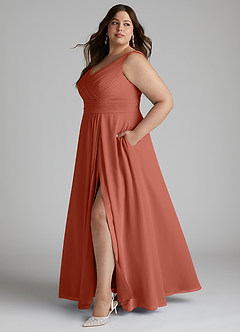 Azazie Karina Bridesmaid Dresses Clay A-Line Pleated Chiffon Dress image7