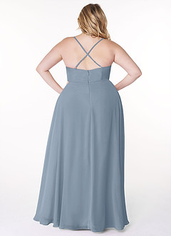 Azazie Naeem Brautjungfernkleider A-Linie V-Hals Rüsche Chiffon Kleid Staubblau image8