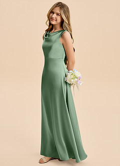 Azazie Kiki Junior Robe Trapèze en Satin extensible Arc Matcha image1