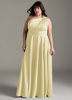 Azazie Charlize Bridesmaid Dresses Lemon Sorbet A-Line One Shoulder Stretch Satin Dress image13