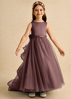 Azazie Lior Flower Girl Dresses Espresso Ball-Gown Pleated Tulle Dress image6