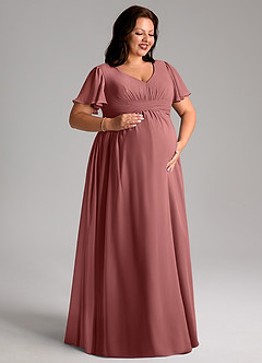 Azazie Verna Brautjungfernkleider für Schwangere A-Linie V-Hals Gerüscht Chiffon Bodenlänge Kleid image10